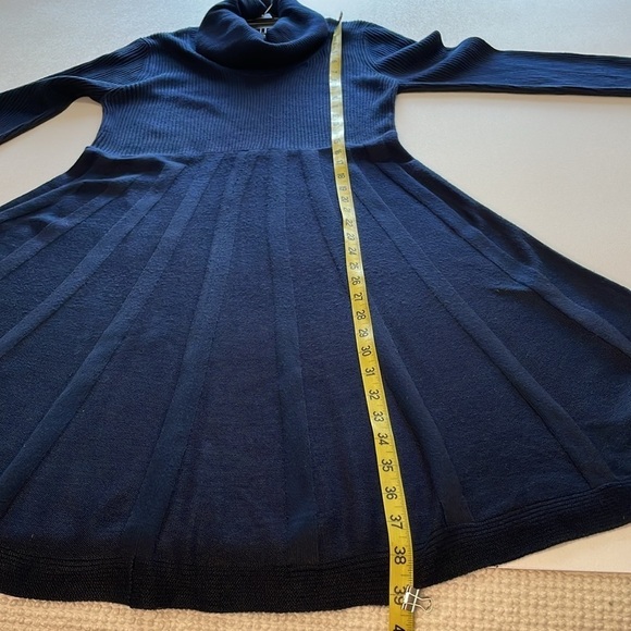 CONNECTED Womens Medium Navy Blue Cowl Neck 3/4 Sleeve Sweater Dress Minimalist - Picture 7 of 10